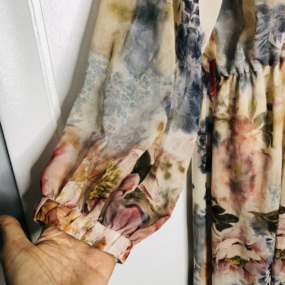 ZARA Women Floral Printed Midi Dress Size L Watercolor Artsy Beachy Blogger Fav - Picture 9 of 15